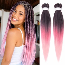 Ameyra Pre Stretched Braiding Hair 30 Inch 2 Packs Professional Soft Yaki Texture Hot Water Setting Crochet Hair Extensions for Women Crochet Braids - Purple Pink White