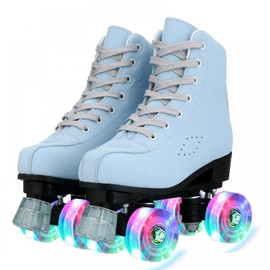 Roller Skates for Women, Holographic High Top PU Leather Rollerskates, Shiny Double-Row Four Wheels Skates Patines for Women Men Boys and Girls and Age 8-50 Indoor Outdoor (41)