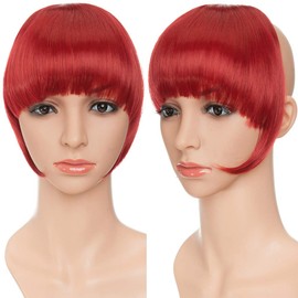 Clip On Front Fringe Hair Piece Clip In Bangs Fringe Cute Hair Extensions Straight Hairpieces Invisible - Dark Red