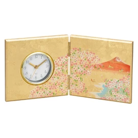 Canoe Hana Fuji Table Clock, Wall Clock, 15.6 x 1.6 x 7.5 inches (39.5 x 4 x 19 cm), Kaga Foil Folding Screen Clock