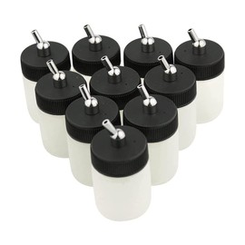 ABEST 10 x 22CC Airbrush Jars with 10pcs Adapter Cap Covers Set Airbrush Plastic Bottle Standard Suction Lid for Siphon Feed Airbrushes Plastic Airbrush Bottles Kit 3/4 Ounce (20cc)