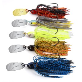 MadBite Bladed Jig Fishing Lures, 5 pc Multi-Color Kits, Irresistible Vibrating Action, Sticky-Sharp Heavy-Wire Needle Point Hooks, Popular 1/2 oz Sizes, Includes Storage Box