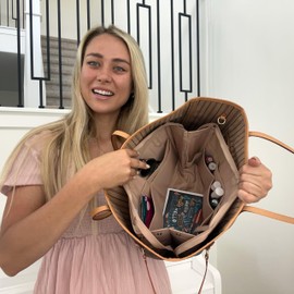 Purse Bling Exclusive Zippered Purse Organizer Insert For Handbags, Shaper For Speedy, Neverfull, On The Go & Graceful Totes (Jumbo, Brown)