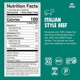 Chomps Grass-Fed and Finished Italian Beef Jerky Snack Sticks 10-Pack - Keto, Paleo, Whole30, 10g Lean Meat Protein, Gluten-Free, Zero Sugar Food, Non-GMO