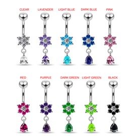 AZARIO LONDON Lavender Crystal Stone Trendy Flower and Teardrop Design Sterling Silver Belly Bars Piercing