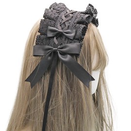 Sitengle Headdress Lolita Hair Ornament, Gothic Lolita Hair Accessory, Headband Lace, Ribbon, Bowknot, Cute, Maid Cafe, Lolita, Multi-Color Selection (Black + Black)