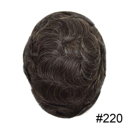 Hair Toupee for Men 100% European Human All V-loop Craft 0.03-0.06mm Ultra Thin Skin Hair Replacement Systems Mens Toupee Protesis Capilar Para Hombre8x10#220 2# DARKEST BROWN+20% GRAY100% density