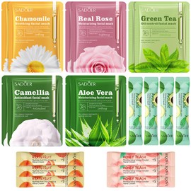 10 Pcs Face Masks Skincare,Face Mask Beauty,Hydrating Facial Masks,Natural Sheet Mask Moisturizing,Anti-Aging,Multipack Vegan Face Mask Skincare for All Skin Types with 10 Mini Hand Cream