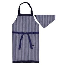 Colorful Candy Style N1230630 Kids’ Apron, Boys, Triangular Kerchief Set, Elementary School Students, Easy to Put On and Remove, 51.2-63.0 inches (130-160 cm), Pinstripe, Indigo