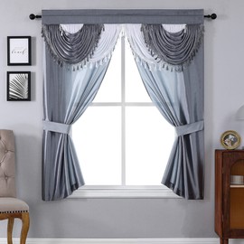 Regal Home Collections Amore 5-Piece Window Curtain Set - 54-Inch W x 63-Inch L Panels with Attached Valance and 2 Tiebacks - Bedroom and Living Room Curtains (Silver)