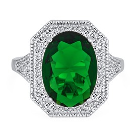 Personalize Fashion Large Oval Solitaire AAA CZ Pave Simulated Green Vintage Art Deco Style Cocktail Statement Ring for Women Silver Plated Customizable