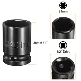 sourcing map Deep 6-Points Impact Socket 1/2" Drive 21mm Metric Socket 1.5" Length with 1/4" Hex Shank Adapter, CR-V Steel Socket Adapter Accessory Tool Set Kit for Hex Bolts Nuts