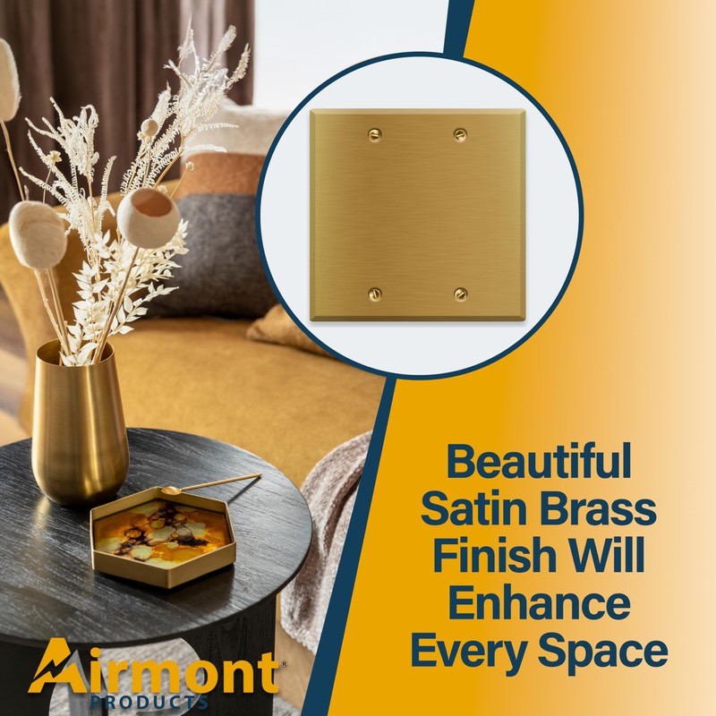 2-Gang Brass Outlet Cover, Satin Brass Blank Outlet Covers, Standard