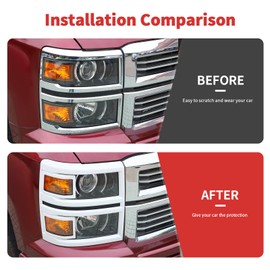 SQQP Front Head light Bezels Headlight Cover fits for 2014-2018 Chevy Silverado, Head light Lamp Guard Trim Protector Cover (White)