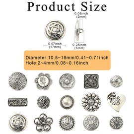 DanLingJewelry 60Pcs Mixed Tibetan Metal Alloy Shank Buttons Anique Silver Engraved Flower Decorative Round Buttons for Crafts Jewellery Sewing DIY Making