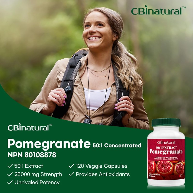 CBI Natural Pomegranate 50:1 Extract, 25000 mg Strength, 120 Vegan