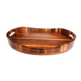 Acacia Wood Serving Tray with Handles, Premium Coffee Table Decor, 16.5”x12.5”, Oval Design, Breakfast in Bed, Decorative Ottoman Tray for Living Room, Wood Tray, Coffee Table, Candle Display