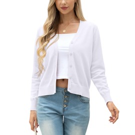 GRECERELLE Women's Cardigan Elegant Lightweight V-Neck Long Sleeve Button Down Winter Jacket Cardigan for Women, White