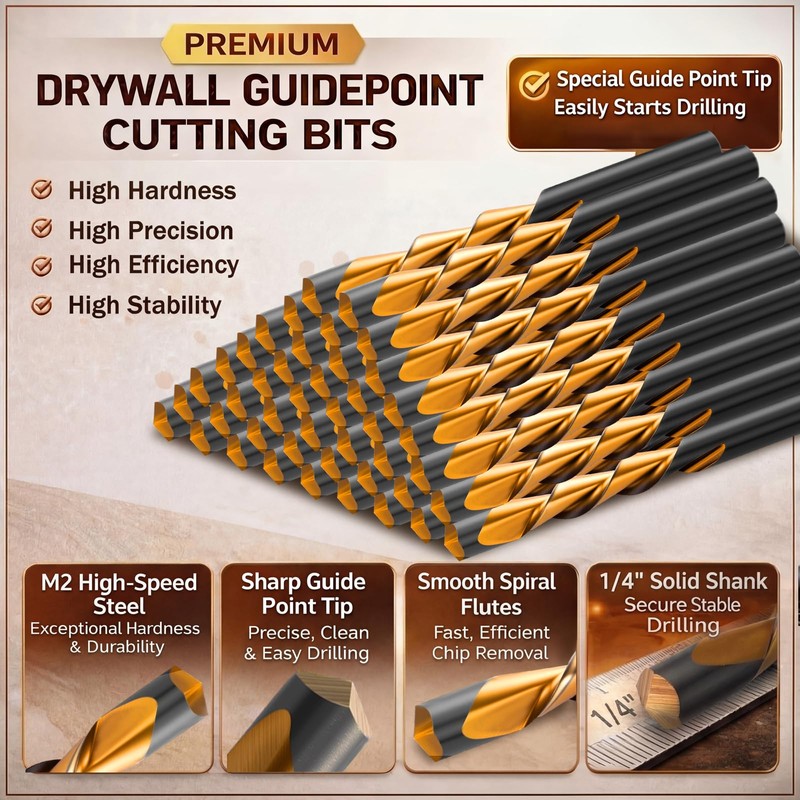 Tondiamo 50 Pcs Drywall Cut Out Bit 1/4 Inch Guide