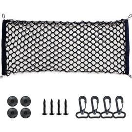 Flylin Red de Carga Trasera de Coche, Doble Ajustable y elástica para Almacenamiento con 4 Ganchos, Organizador Maletero Coche para baúl de Coche, vehículo, SUV (90 x 40 cm)