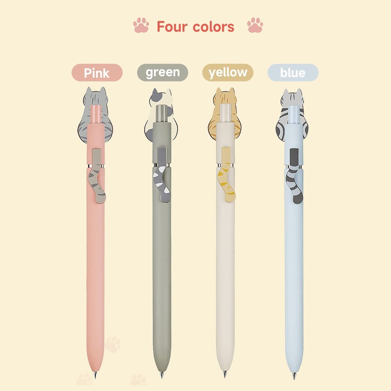 UIXJODO Cat Pens, 4 Pcs 0.5mm Cute Kawaii Black Ink