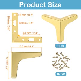 PATIKIL "4" Metal Furniture Legs Set of 4 Triangle Replacement Legs Modern Style Sofa Legs Table Chair Cabinet Cupboard Gold"