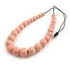 Avalaya Chunky Pastel Pink Graduated Wood Bead Black Cord Necklace