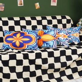 ONWAY Outdoor Pillow Covers Waterproof 12x20 Set of 4 Floral Boho Decorative Throw Cushion Cover Farmhouse Pillows for Bench, Couch, Patio Furniture