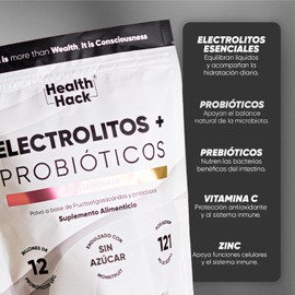 Electrolitos + Probióticos Magnesio y Potasio 30 Sobres Sin Azúcar Hack