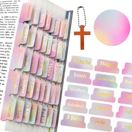 VANRA Bible Tabs for Women Study Bible Journaling Supplies 75 Bible Index Tabs Labels Laminated Rainbow Tabs Large Print with Gold Lettering for Old and New Testament