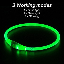 Illumifun LED Dog Collar Necklace, USB Rechargeable Pet Safety Collar, TPU Cuttable Glowing Light for Your Dogs Running at Night (Neon Green)