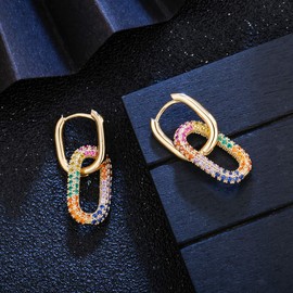 Oval Huggie Hoop Earring for Women, Hypoallergenic Rose Gold and Silver Plated Drop Earrings with Cubic Zirconia