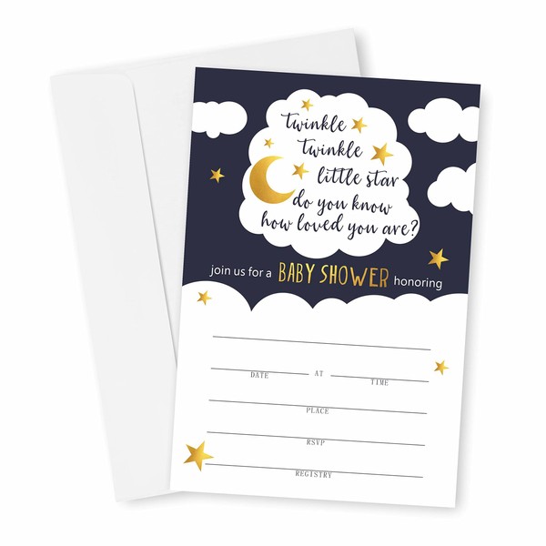 DYIRBIIY Baby Shower Invitation, 25 Fill-in Cards with Envelopes, Stars