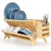 N/A Megachef 2-Tier Collapsible Kitchen Bamboo Drying Dish Rack With Utensil Holder