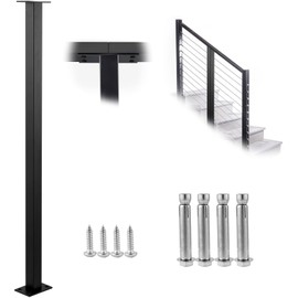 VEVOR Cable Rail Post, 36 x 1.5 x 1.5", Level Deck Stair Post Cable Handrail Post Stainless Steel Brushed Finishing Deck Railing DIY Picket Without Hole Stair Railing Kit with Mount Bracket Black