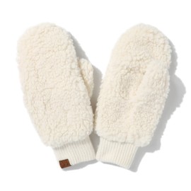 C.C Women’s Sherpa Beanie Hat and Mitten Set – Soft Fuzzy Winter Warm Knit Cold Weather Accessories (Ivory-Mitten)