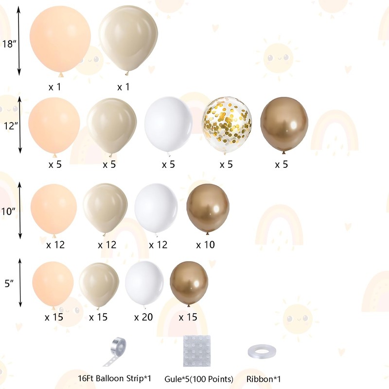DBKL White Sand Gold Balloons Garland Arch Kit, Different Sizes