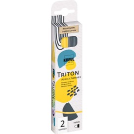 KREUL 17895 Triton Acrylic Marker Medium Set of 2, Natural Pigments, 2 Acrylic Paint Pens in Curcuma and Graphite, Water-Based, High Colour Intensity, for Canvas, Paper, Cardboard and Much More