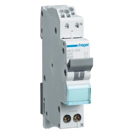 Hager MKS506 Circuit Breaker 6A 1P+N 1-Pin + N 6kA B-Characteristics Quick Connect LS Switch