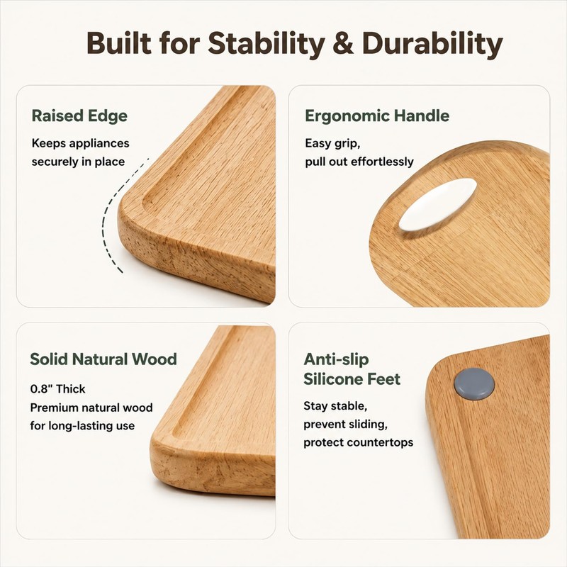 Wooden Blender Slider Tray for Countertop, 10.04 Inch Appliance Mover