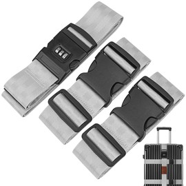 HannaFires Grey Triple-Reinforced Luggage Strap with Lock – Cross Packing Strap for Suitcases, Secure Travel Belt for Checked Bags and Carry-Ons, Durable Baggage Tie for Extra Protection