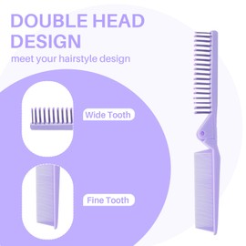 RHOS Brand Hair Comb, Double Head Folding Travel Hair Brush - Mini Pocket Size Comb for Women and Girls, Detangling Hair Comb for Purse, Bags, All Hair Types (Purple)