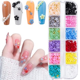 Flowers Nail Art Decorations, 12 Colors Floral Resin Nail Glitter Sequins, Five Petals Blossom Nail Studs Rhinestone Design for Nail Stickers Decals Foils, Women Girls Manicure Flower Acrylic Supplies