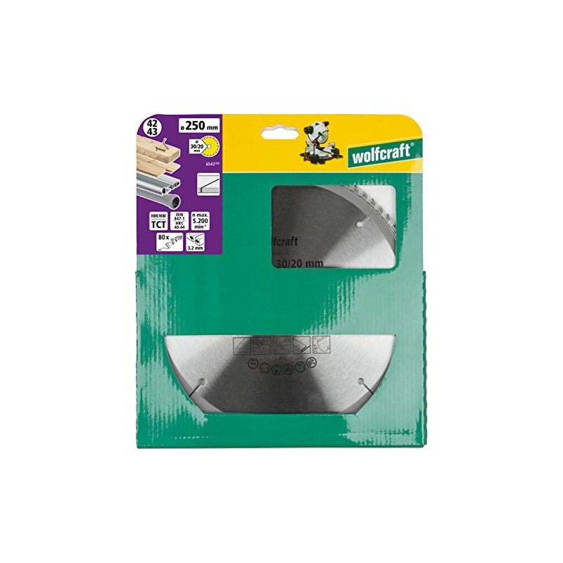 wolfcraft 6542000 Mitre Saw Blade Diameter 250 mm Fine, Clean