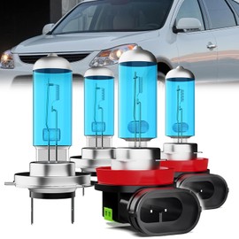 LECCIBUB Headlight Bulbs Compatible With Hyundai Veracruz 2007-2012, H7 High Beam + H11 Low Beam Halogen Light Bulb Combo, Super Bright 6000K White, Plug and Play, Pack of 4