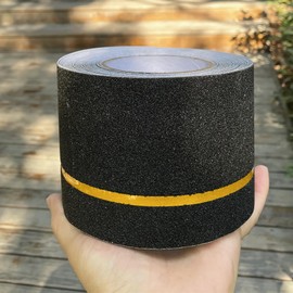 Anti Slip Stair Tread with Reflective Yellow Stripe Non Skid Tape Premium Grip Non Slip Tape Black High Traction Adhesive for Stairs Step Indoor/Outdoor (4" X 35Ft, 1)