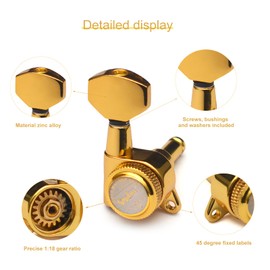 SAPHUE Guitar Locking Tuners 1:18 Lock String Tuning Key Pegs Machine Head with Hexagonal Handle Replacement for Electric Folk or Acoustic Guitars (Gold)