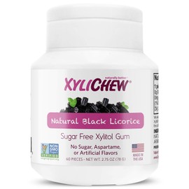 Xylichew 100% Xylitol Chewing Gum Jars - Non GMO, Gluten, Aspartame, and Sugar Free Gum - Natural Oral Care, Relieves Bad Breath and Dry Mouth - Licorice, 60 Count (Pack of 4)