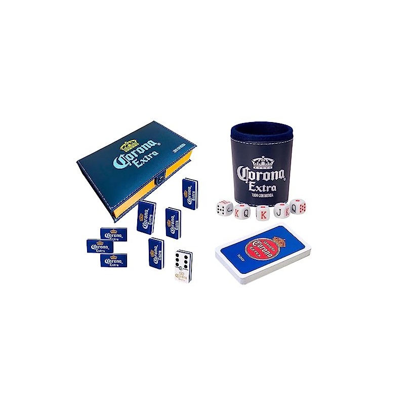 Domino Corona Azul + Cubilete Corona Extra + Baraja Corona