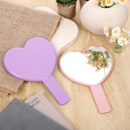FdcZeyxior 2 Pcs Heart Shaped Handheld Mirrors Mini Travel Makeup Mirrors with Handle Small Portable Cosmetic Mirror Heart Decorative Mirror for Women, Pink and Purple